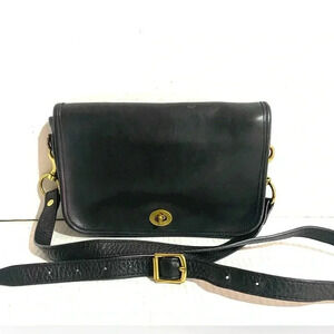 Coach vintage unisex black leather crossbody handbag
